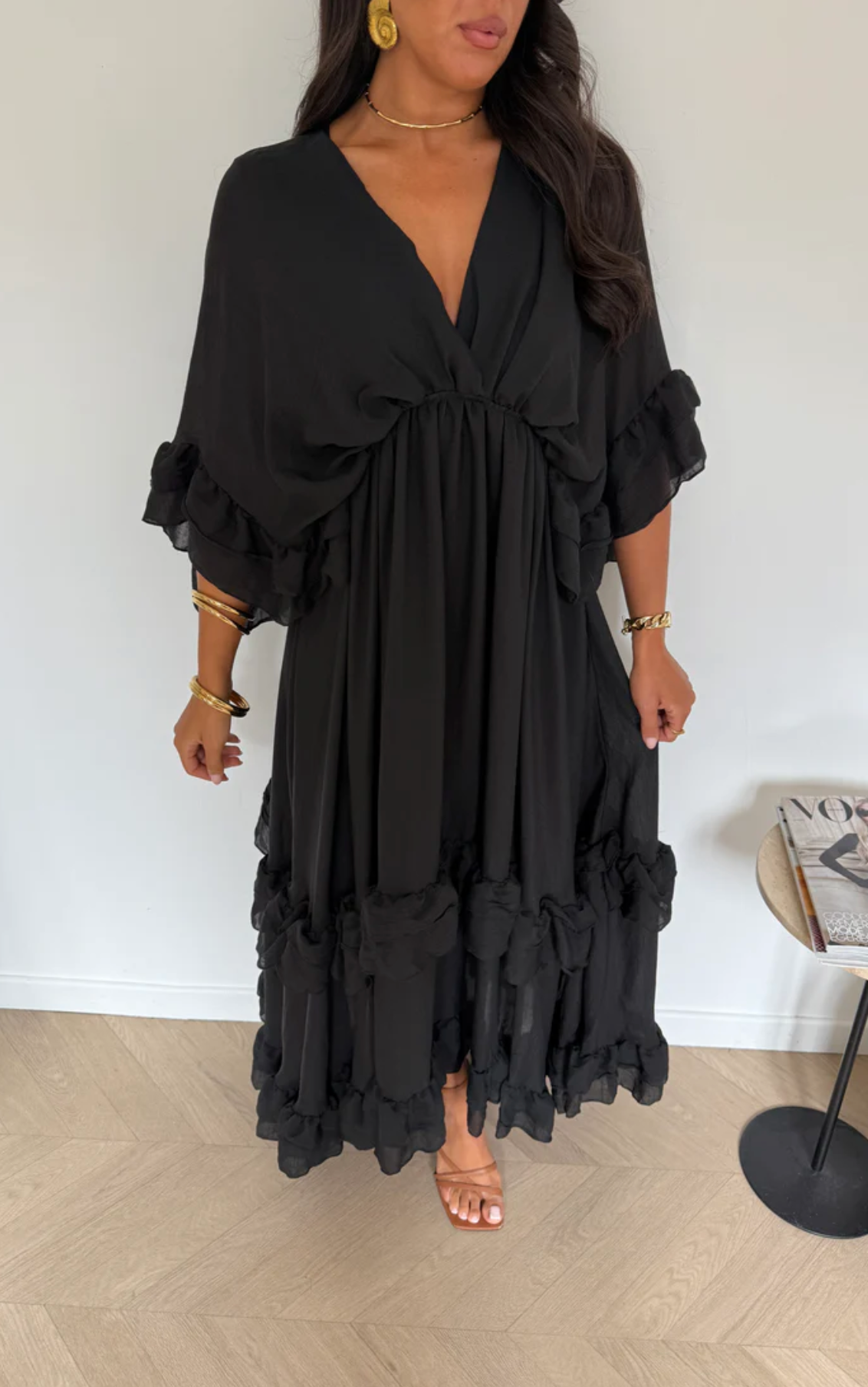 LORETA Ruffle Maxi Dress – Black