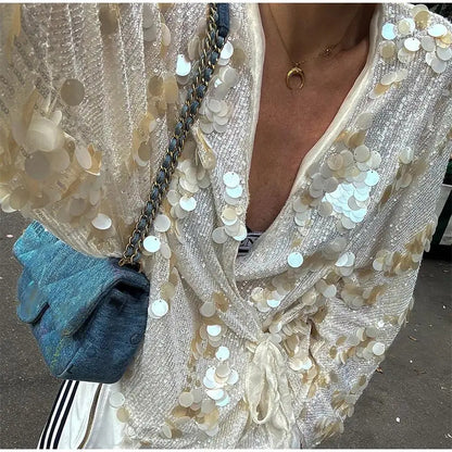 Sequin Decorative Kimono Long Sleeve Coat