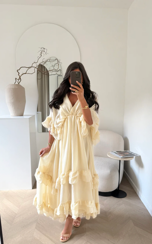 LORETA Ruffle Maxi Dress – Cream