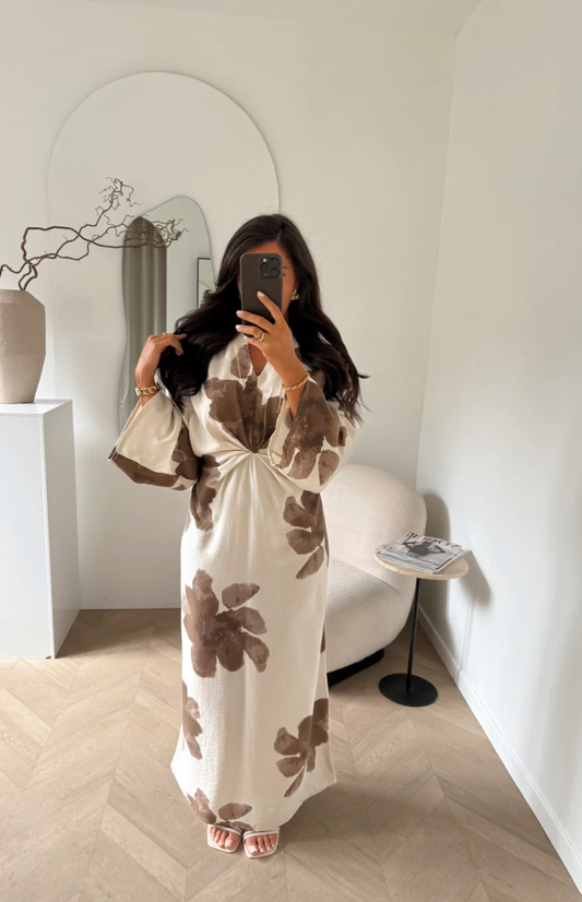LINA Floral Linen-Effect Maxi Dress