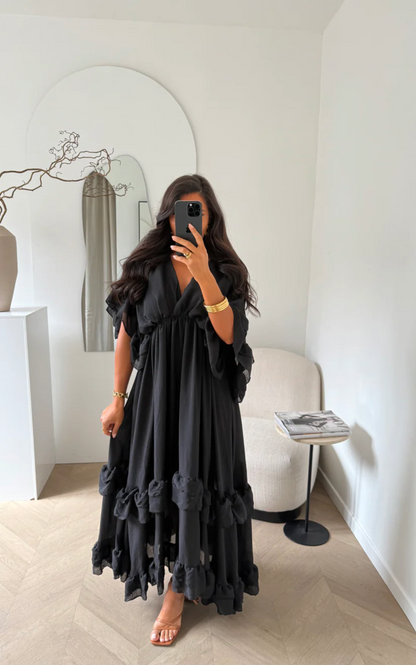 LORETA Ruffle Maxi Dress – Black